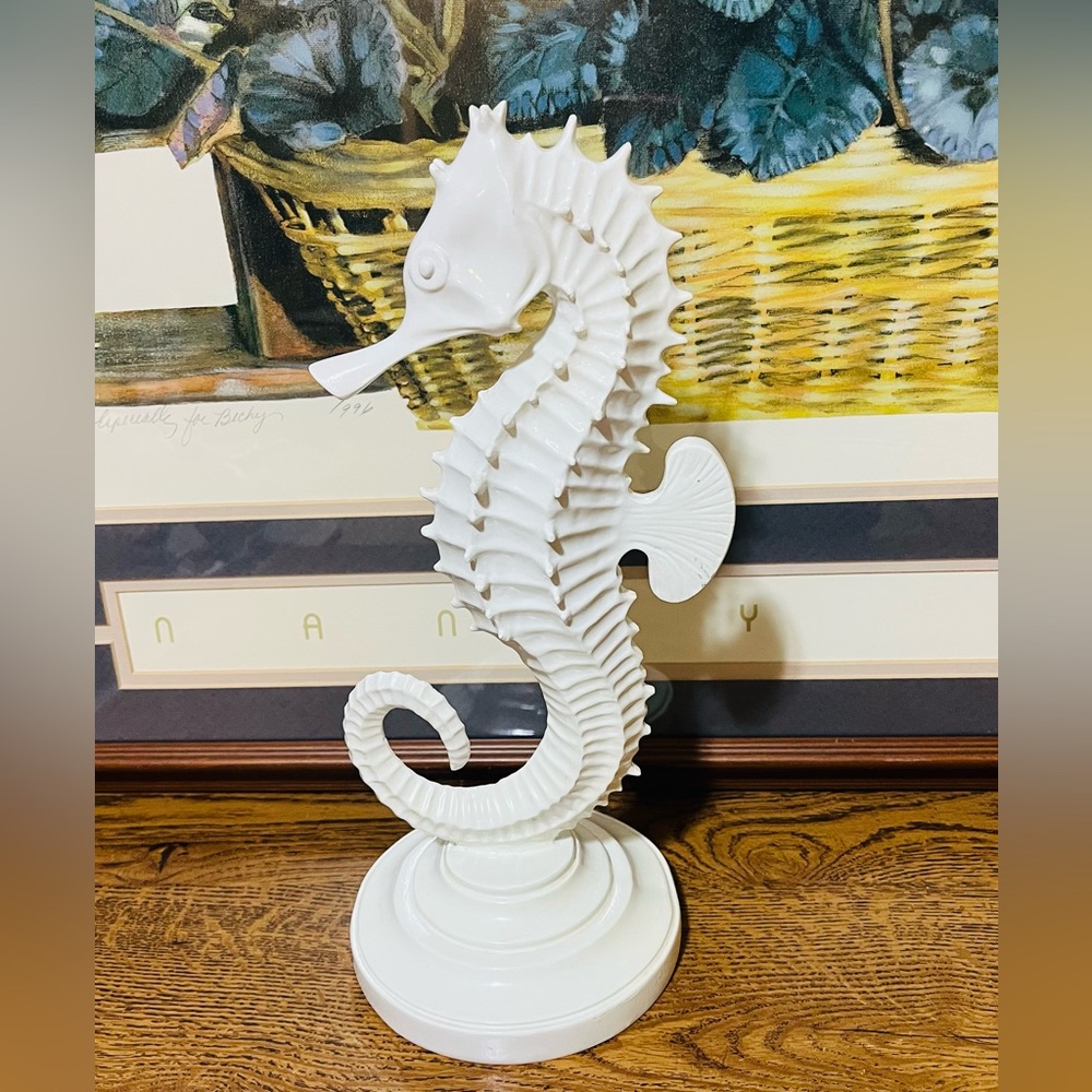 White Seahorse Sculpture 12 inch tall